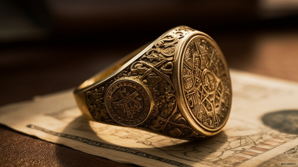 close-up shot of a replica ancient signet ring