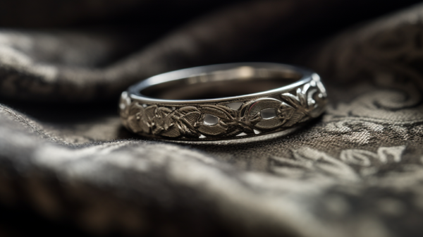 Sterling SIlver vintage-inspired plain wedding band from Roberts & Co's collection on a plush velvet cushion