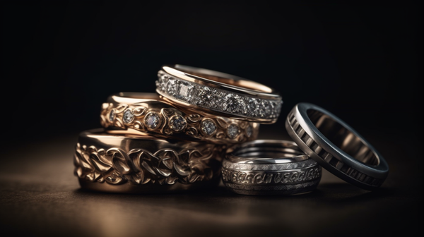 array of wedding rings from different cultures in a stylish and cohesive composition