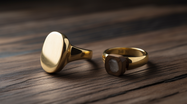 classic gold signet ring next to a modern design