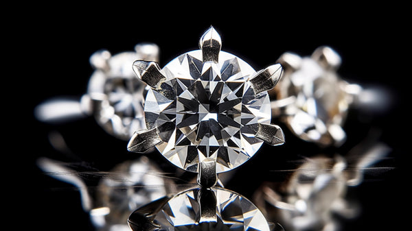 Close-up of a ring's setting, focusing on the type of setting used for the central diamond and shoulder stones