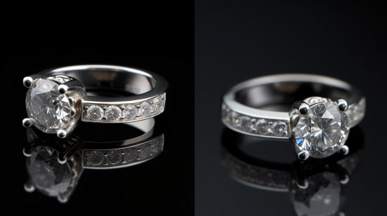 Comparison showing rings made from different metals: gold, platinum, and white gold