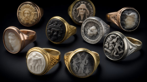 Artisan hand-carving a signet ring with traditional tools