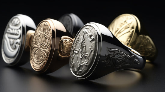 signet ring to highlight the engraving and shine of the metal