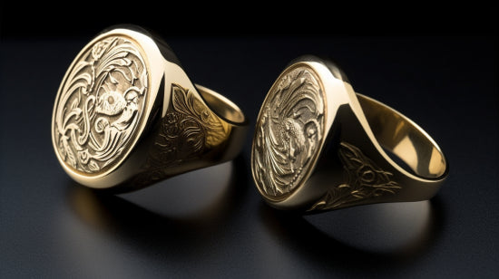 An elaborate display of Roberts & Co’s exclusive signet ring collection