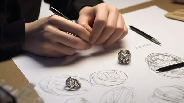 Designer at work sketching new signet ring designs in a studio