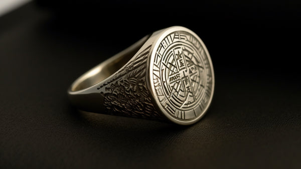 A signet ring being cleaned and inspected after engraving