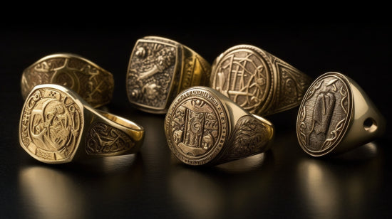Luxurious signet ring with a detailed heraldic engraving