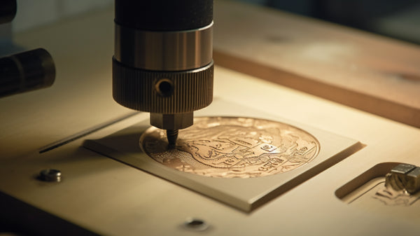 Intricate laser engraving being applied to a signet ring,