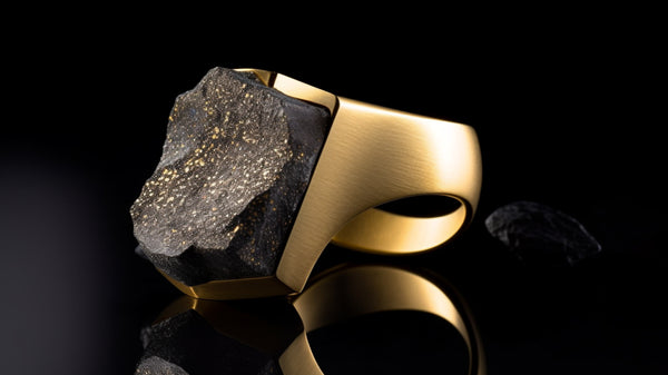 Gold Signet rings featuring modern materials like meteorite