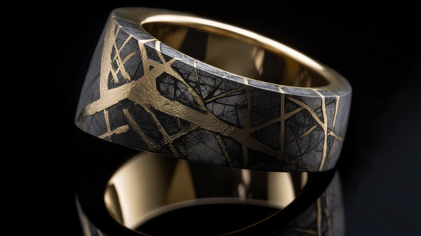 Signet rings featuring modern materials like meteorite and black titanium