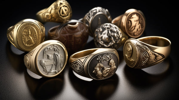 Roman signet rings on display in a museum setting