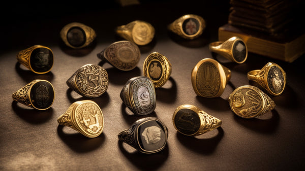 Collection of medieval signet rings with family crests