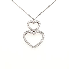 18ct White Gold Double Heart Necklace