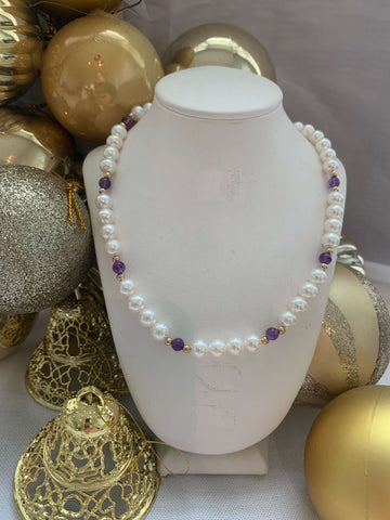 pearl necklace on display