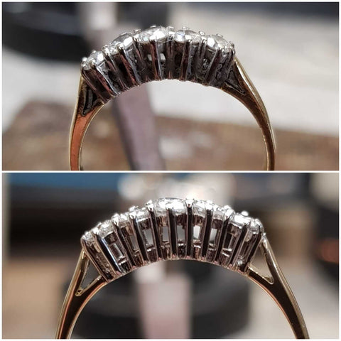 tarnished silver ring before and after cleaning 