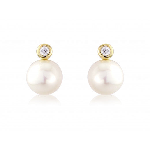 9ct Gold 0.09ct Diamond Pearl Culture Pearl Earrings – Bannon Jewellers