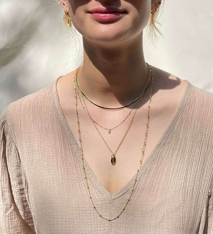 model with different sizes necklaces