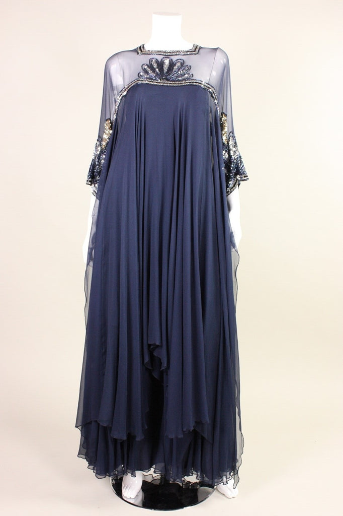 Vintage 1970's Lesley Sandra Sequined Silk Chiffon Gown