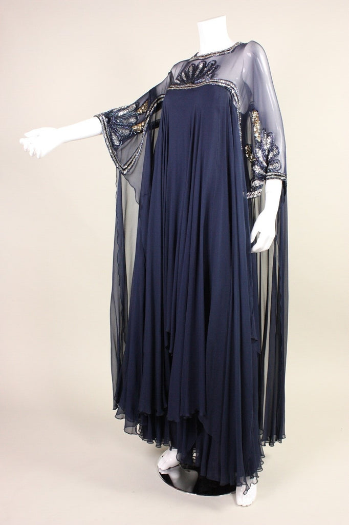 Vintage 1970's Lesley Sandra Sequined Silk Chiffon Gown