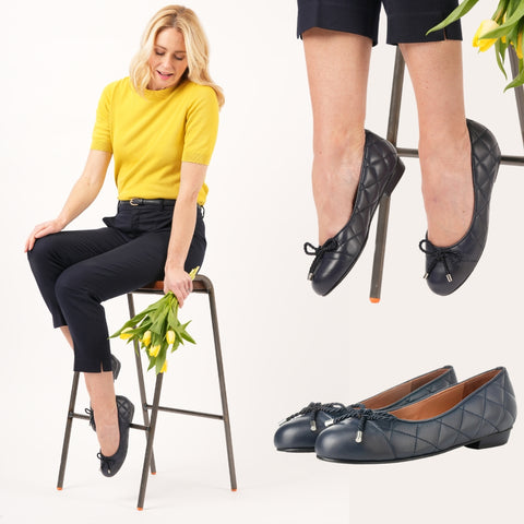 wide fit navy leather ballet flats