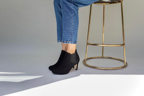 wide fitting ankle boots with 7cm heel in black suede.