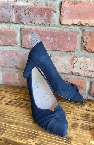 stylish wide fitting navy court shoe