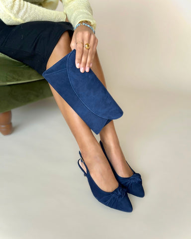 ladies wide fitting navy sling back heels