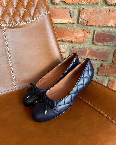 wide fit navy leather ballet pumps