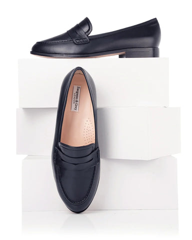 wide fit leather navy loafers for women