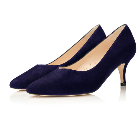 wide fit navy suede court shoes