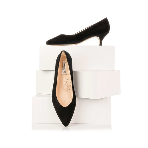 wide fitting black suede kitten heels for women