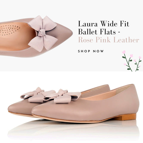wide fit pink flats with bow