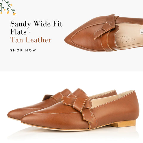 wide fit pointed toe flats in tan leather