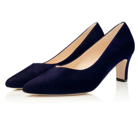 wide fit navy suede court shoe