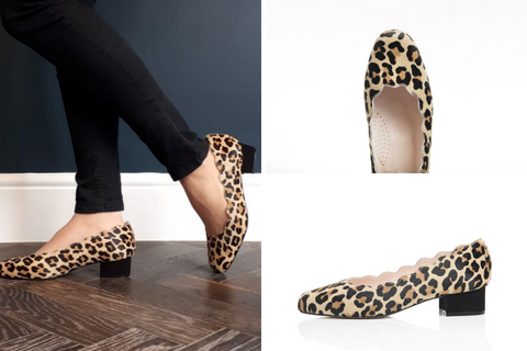 wide fit leopard print scallop edge pumps