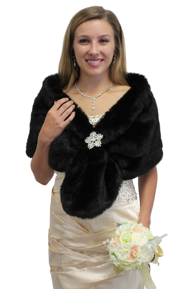 Black Faux Fur Wrap, Bridal Fur Shrug, Wedding Fur Stole, Evening Fur