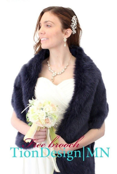 navy blue fur shawl