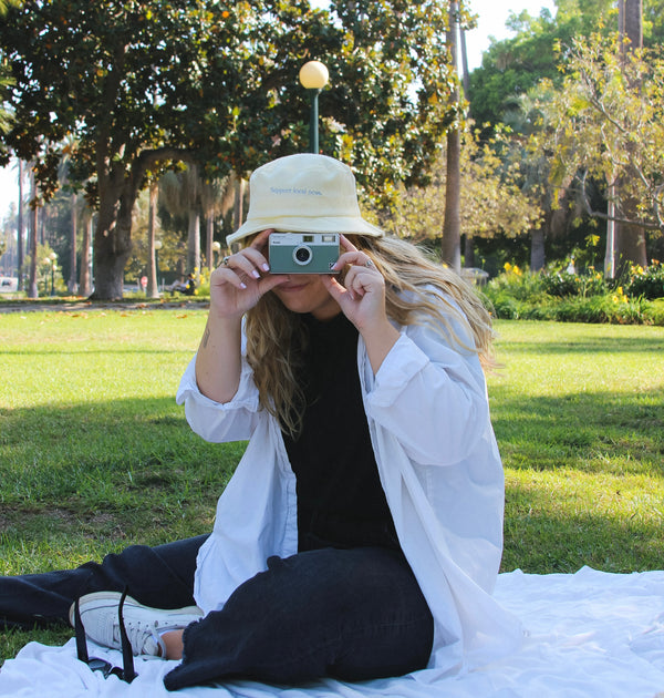 Read The Paper Terry Cloth Bucket Hat White