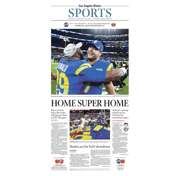 Los Angeles Times Rams Super Bowl LVI Champions Framed House of Reign  Newspaper