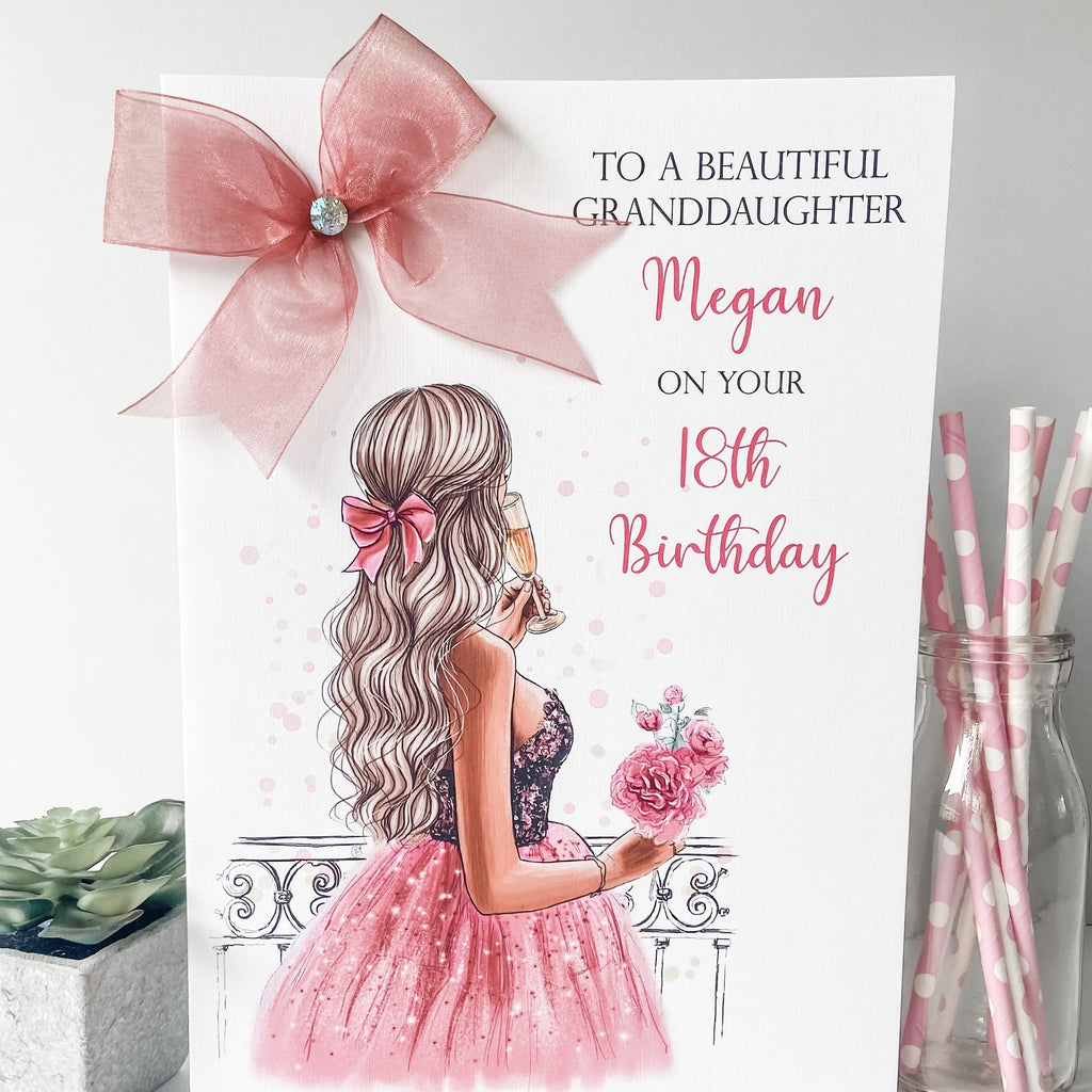 Personalsied Handmade Girls Birthday Card Girl Pink Dress – Blossom ...