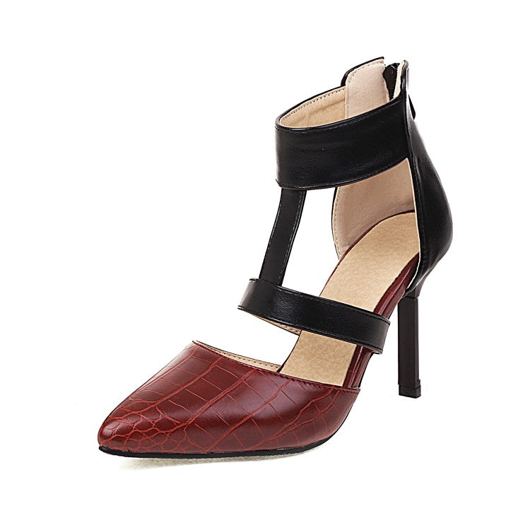 Women's Bicolor Pointed Toe Ankle Strap Stiletto Heel Sandal