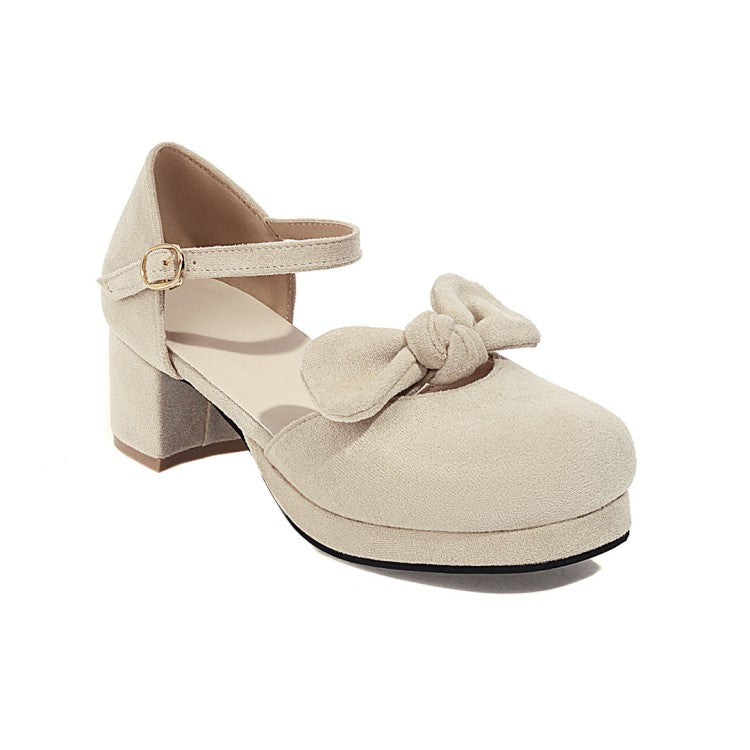 Women's Lolita Suede Butterfly Knot Hollow Out Round Toe Blo