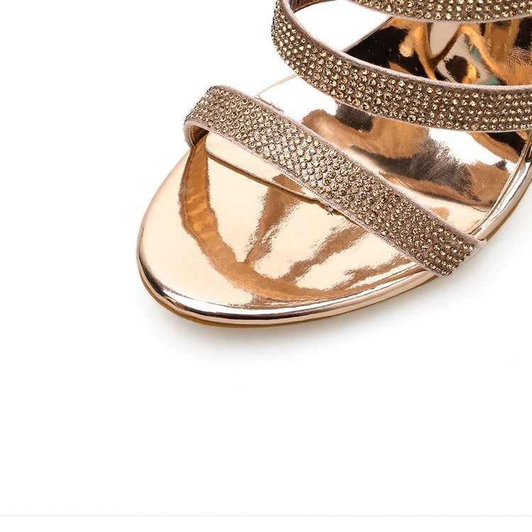 Summer Women Shoes Gold Rhinestone Stiletto High Heels Sandals