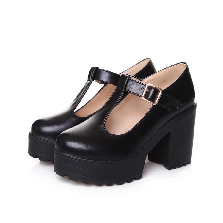 T Strap Platform Chunky Heel Pumps – Hipumps