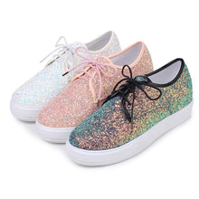 Load image into Gallery viewer, Girls Woman&#39;s Lace Up Sequin Casual Flats Shoes