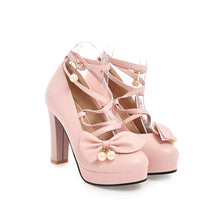 Load image into Gallery viewer, Women&#39;s Sweet Bow Super High Heeled Round Head Platform Pumps