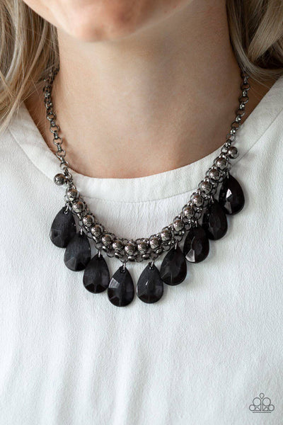 Fashionista Flair Black Gunmetal Teardrop Necklace Paparazzi Accessories Glamarous Titi Jewels 