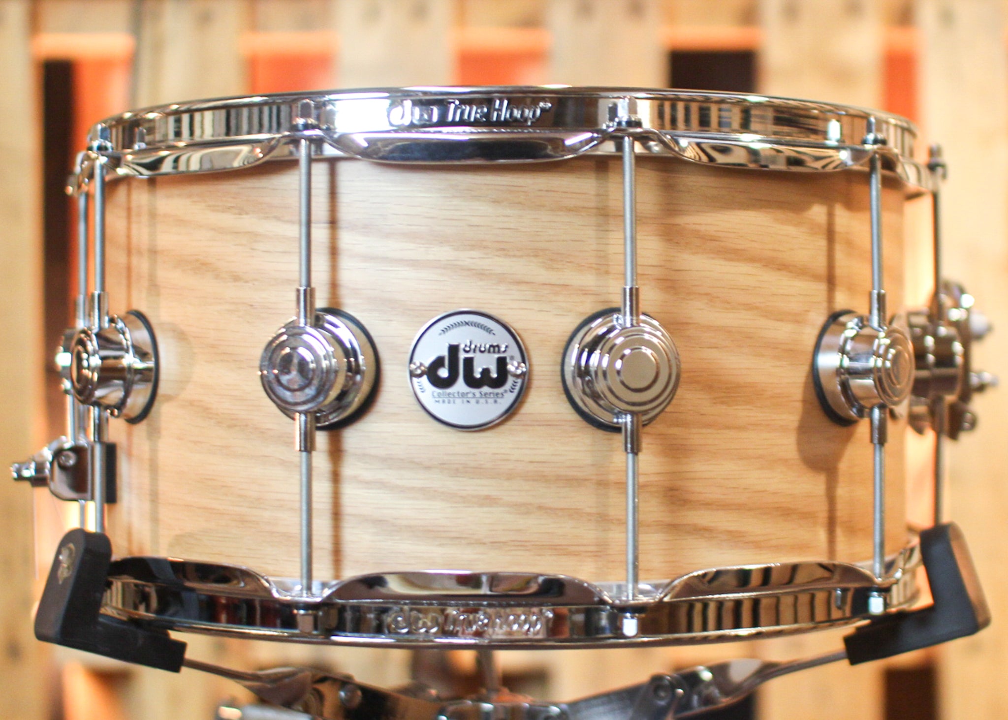 DW 7x14 Collector's Maple Mahogany Natural Hard Satin Snare Drum