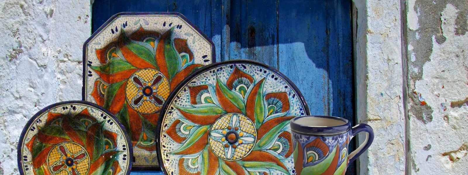 Rustica Gift and Pottery Aguacate collection of Mexican Talavera dinnerware tableware plates all handcrafted